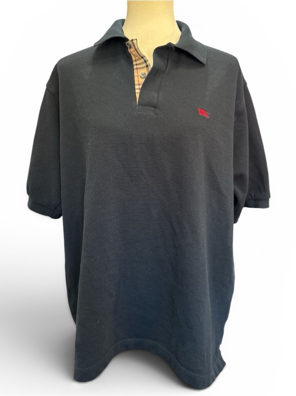 Burberry Black Polo with Red Logo and Check Placket #551